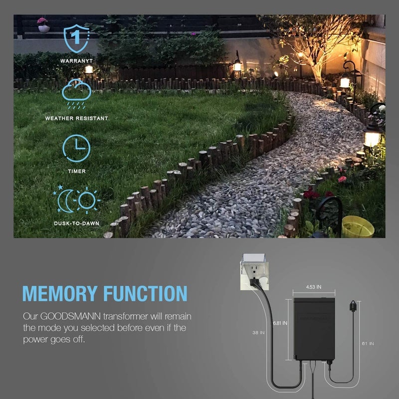 GOODSMANN Low Voltage Transformer 120W Outdoor Lighting Transformer for Landscape Lights with Photo Eye Sensor and Timer 120V AC to 12V AC 9920-9120-01 - Image 3